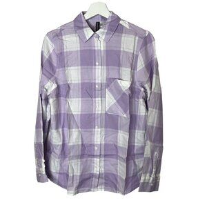 H&M Divided Women’s S Button Down Shirt Purple White Plaid Preppy Fall Top
